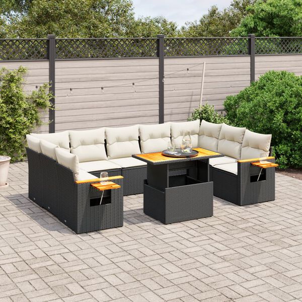 vidaXL Salon de jardin 10 pcs avec coussins noir r&eacute;sine tress&eacute;e