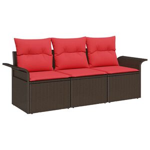 vidaXL Ensemble de Canapés 3 pcs Marron et rouge polyrotin