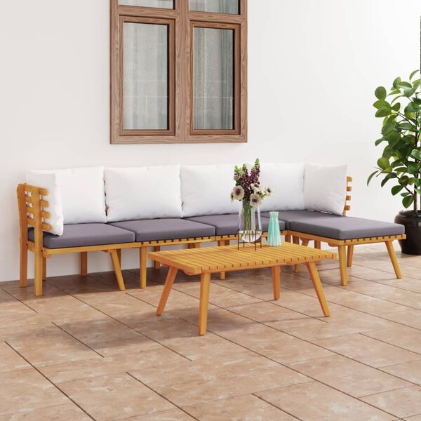 vidaXL Salon de jardin 6 pcs avec coussins Bois d'acacia solide