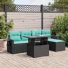 vidaXL Salon de jardin avec coussins 6pcs noir r&eacute;sine tress&eacute;e acacia