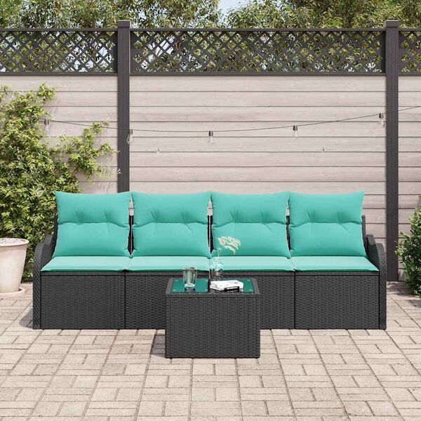 vidaXL Ensemble de canap&eacute; de jardin 5 pcs Noir et turquoise polyrotin