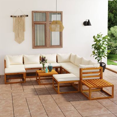 vidaXL Salon de jardin 12 pcs avec coussin Crème Bois d'acacia solide