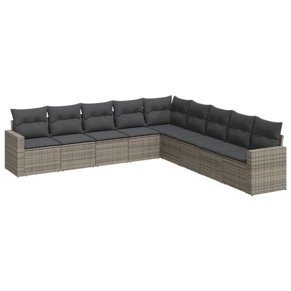 vidaXL Salon de jardin 9 pcs avec coussins gris résine tressée