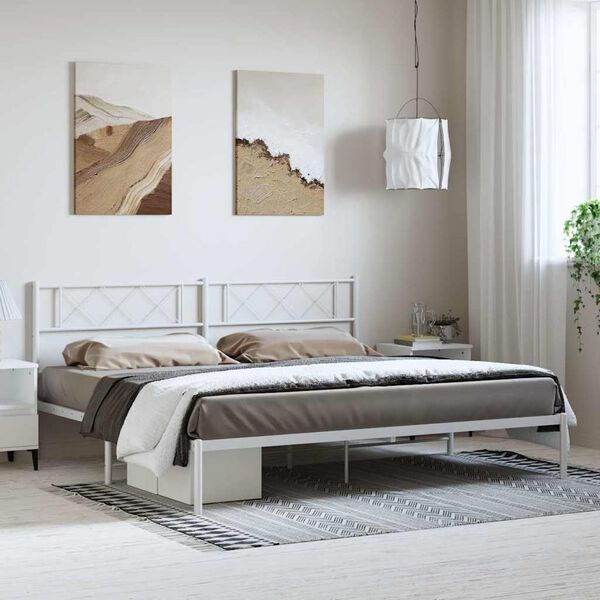 vidaXL Cadre de lit m&eacute;tal sans matelas et t&ecirc;te de lit blanc 193x203 cm
