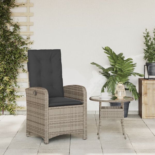vidaXL Chaise inclinable de jardin avec coussins gris r&eacute;sine tress&eacute;e