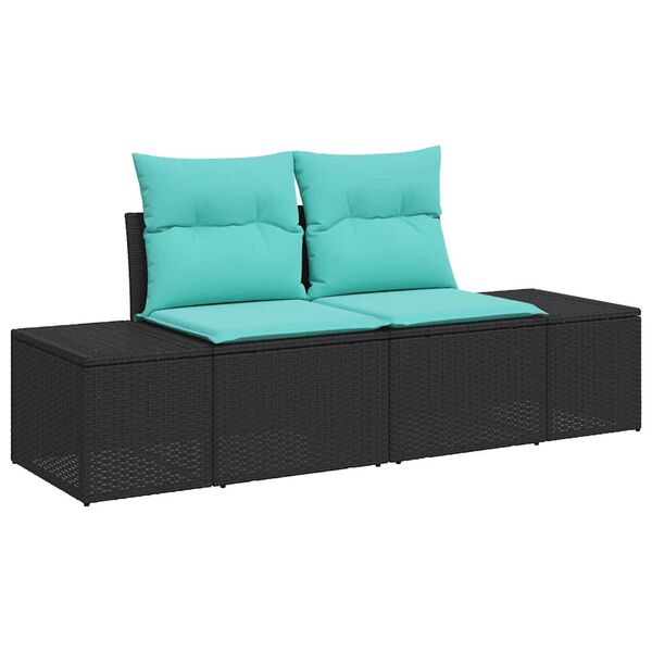 vidaXL Ensemble de canap&eacute; de jardin 7 pcs Noir et Bleu polyrotin