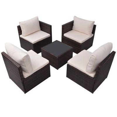 vidaXL Salon de jardin 5 pcs avec coussins Résine tressée Marron