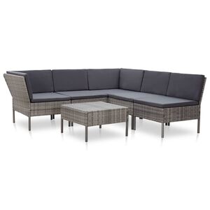vidaXL Salon de jardin 6 pcs avec coussins r&eacute;sine tress&eacute;e gris