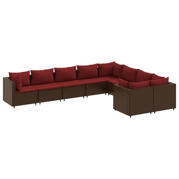 vidaXL Salon de jardin avec coussins 9 pcs marron r&eacute;sine tress&eacute;e