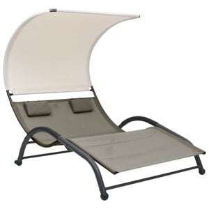 vidaXL Chaise longue double avec auvent textil&egrave;ne taupe
