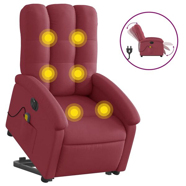 vidaXL Fauteuil inclinable de massage électrique rouge bordeaux tissu