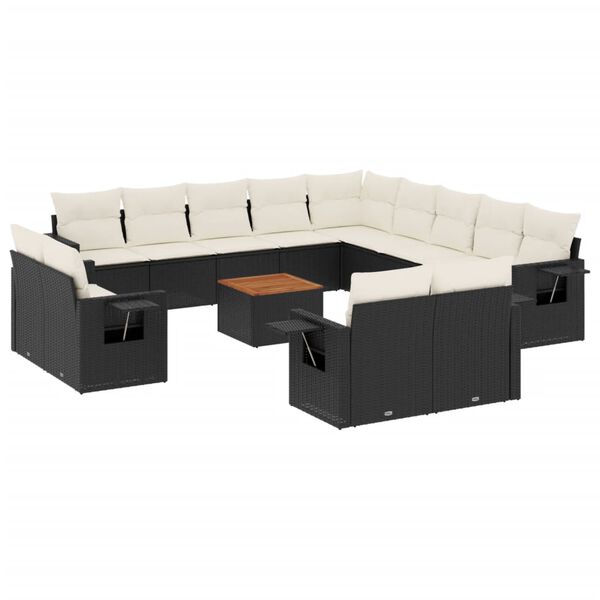 vidaXL Salon de jardin avec coussins 14 pcs noir r&eacute;sine tress&eacute;e