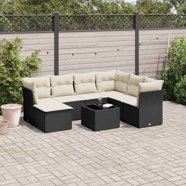 vidaXL Salon de jardin 8 pcs avec coussins noir r&eacute;sine tress&eacute;e
