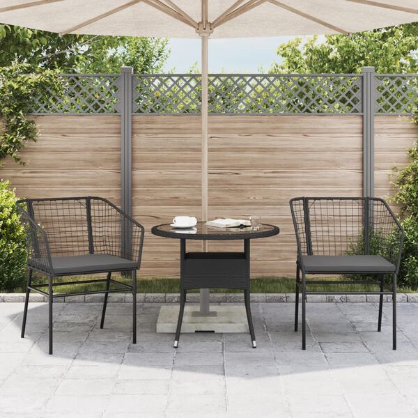 vidaXL Chaises de jardin lot de 2 avec coussins noir r&eacute;sine tress&eacute;e