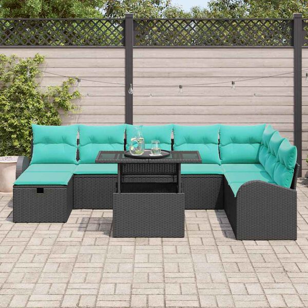 vidaXL Ensemble de canapé de jardin avec coussin 9 pcs Noir Poly rotin