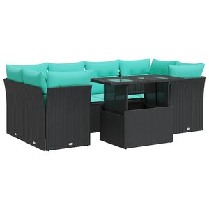 vidaXL Salon de jardin avec coussins 7 pcs noir r&eacute;sine tress&eacute;e acacia