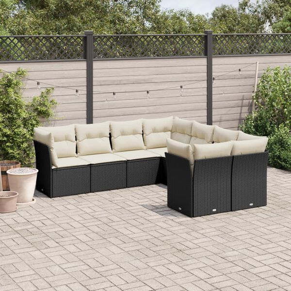 vidaXL Salon de jardin 8 pcs avec coussins noir r&eacute;sine tress&eacute;e