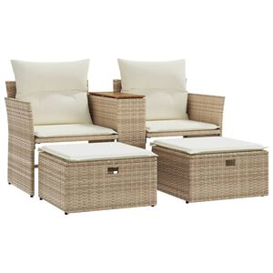 vidaXL Canap&eacute; de jardin 2 places avec tabourets beige r&eacute;sine tress&eacute;e