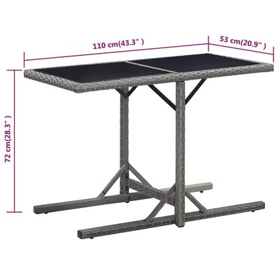 vidaXL Table de jardin Anthracite 110x53x72 cm Verre et résine tressée