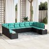 vidaXL Ensemble de canap&eacute; de jardin 10 pcs Noir et turquoise Polyrotin
