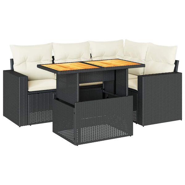 vidaXL Salon de jardin 5 pcs avec coussins noir r&eacute;sine tress&eacute;e