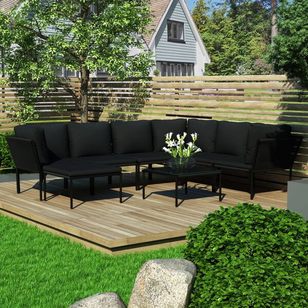 vidaXL Salon de jardin 8 pcs avec coussins Noir PVC
