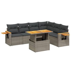 vidaXL Salon de jardin avec coussins 7 pcs gris r&eacute;sine tress&eacute;e