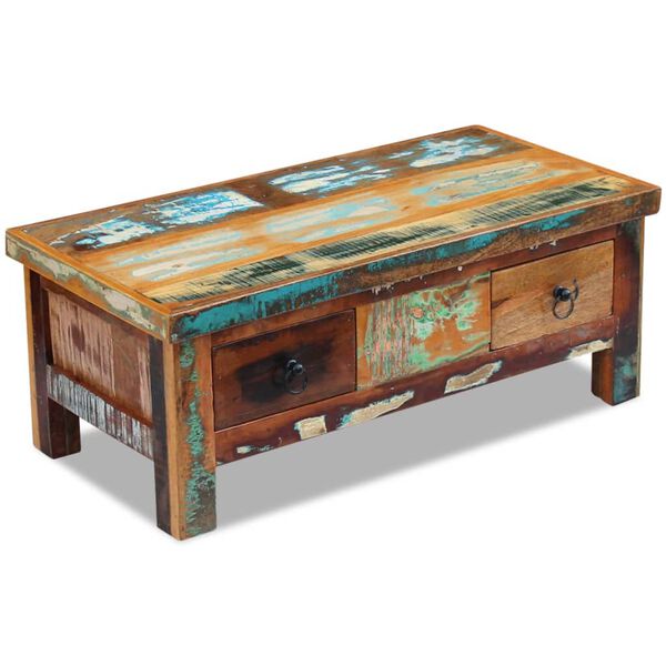 vidaXL Table basse &agrave; tiroirs Bois de r&eacute;cup&eacute;ration 90x45x35 cm