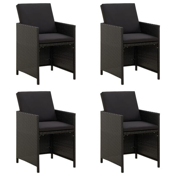 vidaXL Chaises de jardin avec coussins lot de 4 Résine tressée Noir
