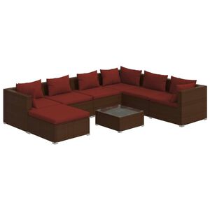 vidaXL Salon de jardin 8 pcs avec coussins r&eacute;sine tress&eacute;e marron
