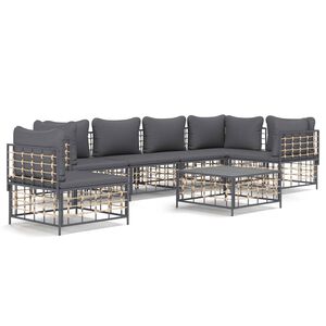 vidaXL Salon de jardin 7 pcs avec coussins anthracite r&eacute;sine tress&eacute;e
