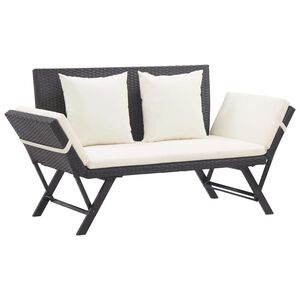 vidaXL Banc de jardin avec coussins 176 cm Noir Résine tressée