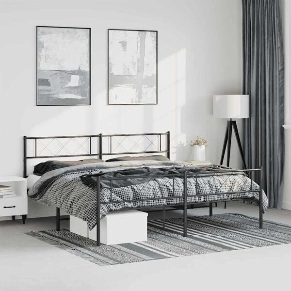vidaXL Cadre de lit métal sans matelas avec pied de lit noir 193x203cm