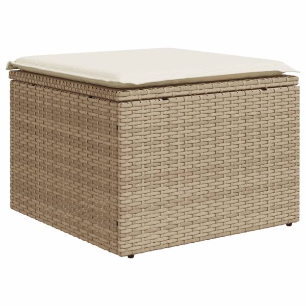 vidaXL Tabouret de jardin avec coussin beige 55x55x37cm r&eacute;sine tress&eacute;e