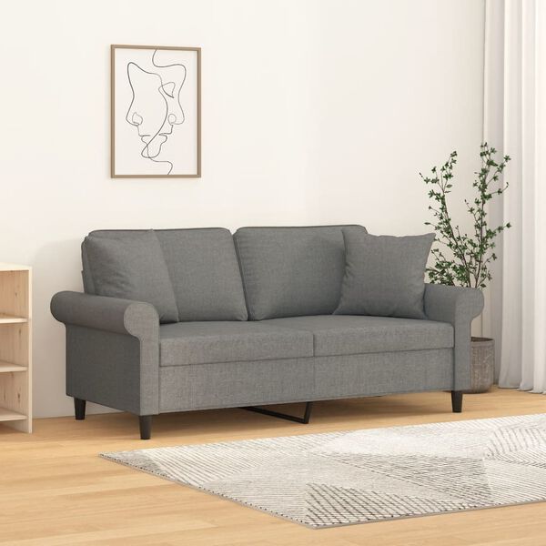 vidaXL Canap&eacute; 2 places et oreillers et coussins Gris fonc&eacute; 140cm Tissu