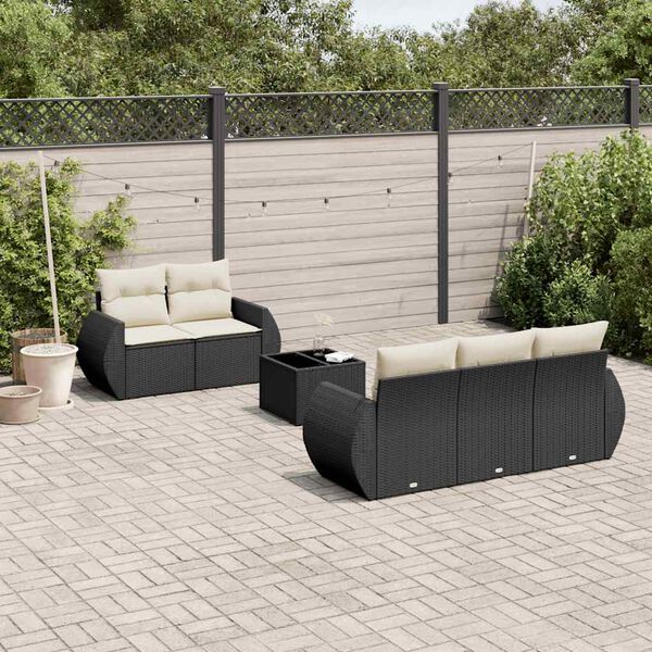 vidaXL Salon de jardin 6 pcs avec coussins noir r&eacute;sine tress&eacute;e