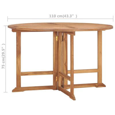 vidaXL Table à dîner de jardin pliable Ø110x75 cm Bois massif de teck