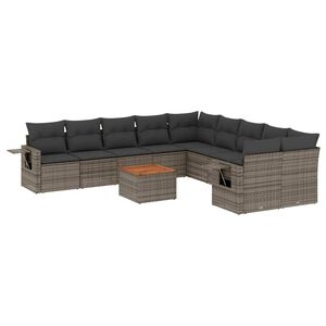 vidaXL Salon de jardin 11 pcs avec coussins gris r&eacute;sine tress&eacute;e