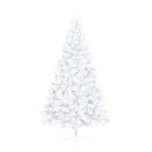 vidaXL Sapin de No&euml;l artificiel pr&eacute;-&eacute;clair&eacute; moiti&eacute;/support blanc 150cm