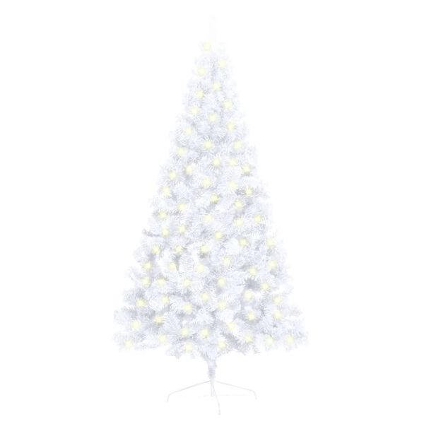 vidaXL Sapin de No&euml;l artificiel pr&eacute;-&eacute;clair&eacute; moiti&eacute;/support blanc 150cm