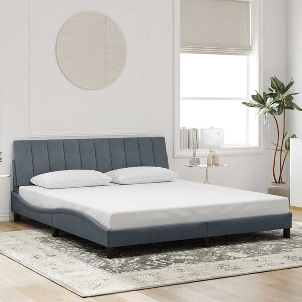 vidaXL Cadre de lit sans matelas Hanko gris fonc&eacute; 183x213 cm velours