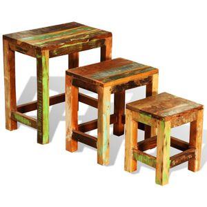vidaXL Table gigogne 3 pcs vintage Bois de r&eacute;cup&eacute;ration