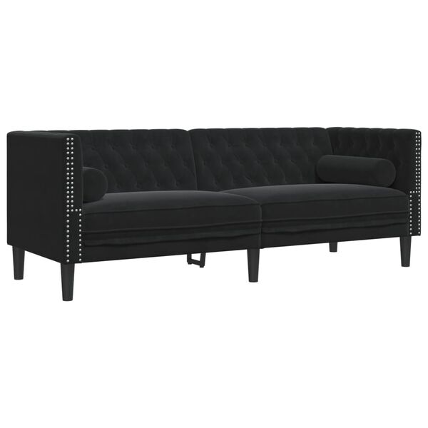 vidaXL Ensemble de canap&eacute; Chesterfield et traversins 3pcs noir velours