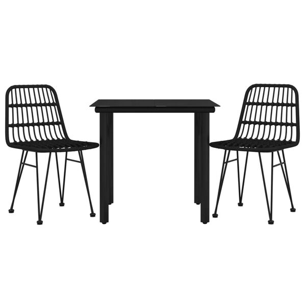 vidaXL Ensemble &agrave; manger de jardin 3 pcs Noir R&eacute;sine tress&eacute;e