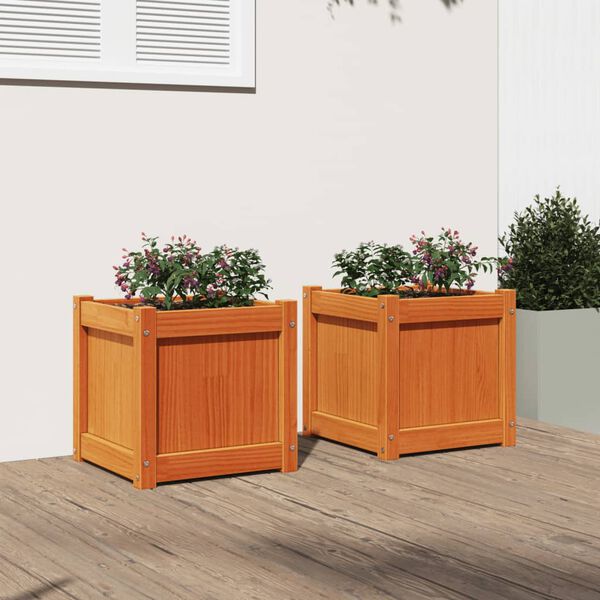 vidaXL Jardini&egrave;res 2 pcs cire marron bois de pin massif