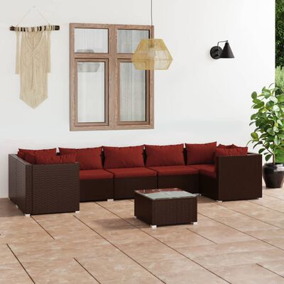 vidaXL Salon de jardin 8 pcs avec coussins résine tressée marron