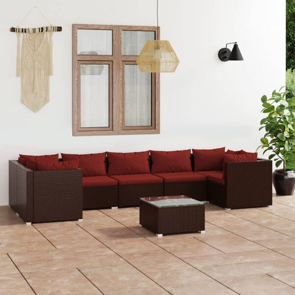 vidaXL Salon de jardin 8 pcs avec coussins r&eacute;sine tress&eacute;e marron