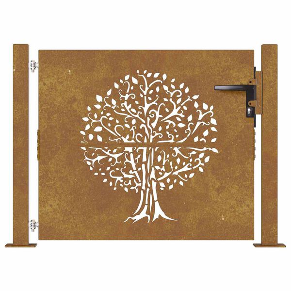 vidaXL Portail de jardin 100x75 cm en acier Corten motif arbre
