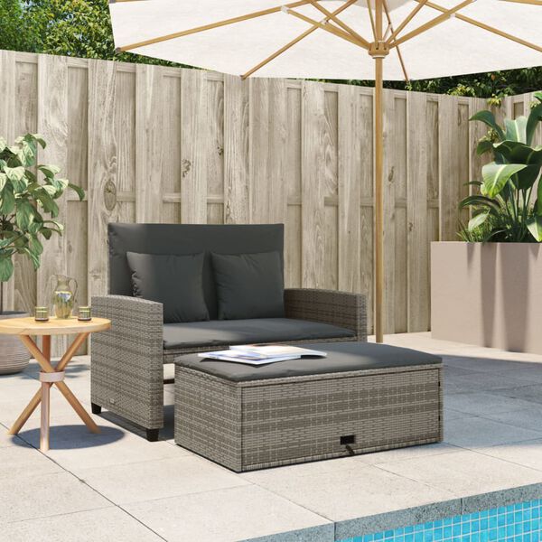 vidaXL Canap&eacute; de jardin 2 places avec coussins gris r&eacute;sine tress&eacute;e