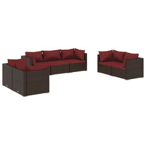 vidaXL Salon de jardin 7 pcs avec coussins R&eacute;sine tress&eacute;e Marron